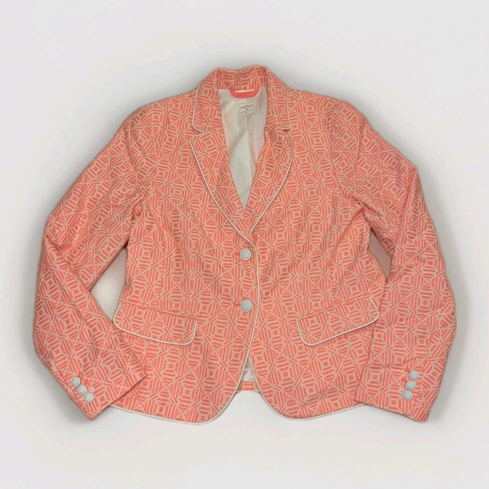 Preppy Coastal Grandmillennial Coral Geometric Gap Academy Blazer Sz 8 Business